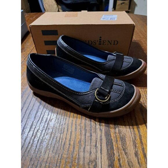 Size 8.5B Lands End Black Tailored Terrain Ballet Black Suede Shoes Slip On - Picture 1 of 6
